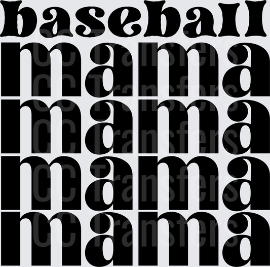 Baseball Mama Bold Stacked Repeat Typography (DTF)