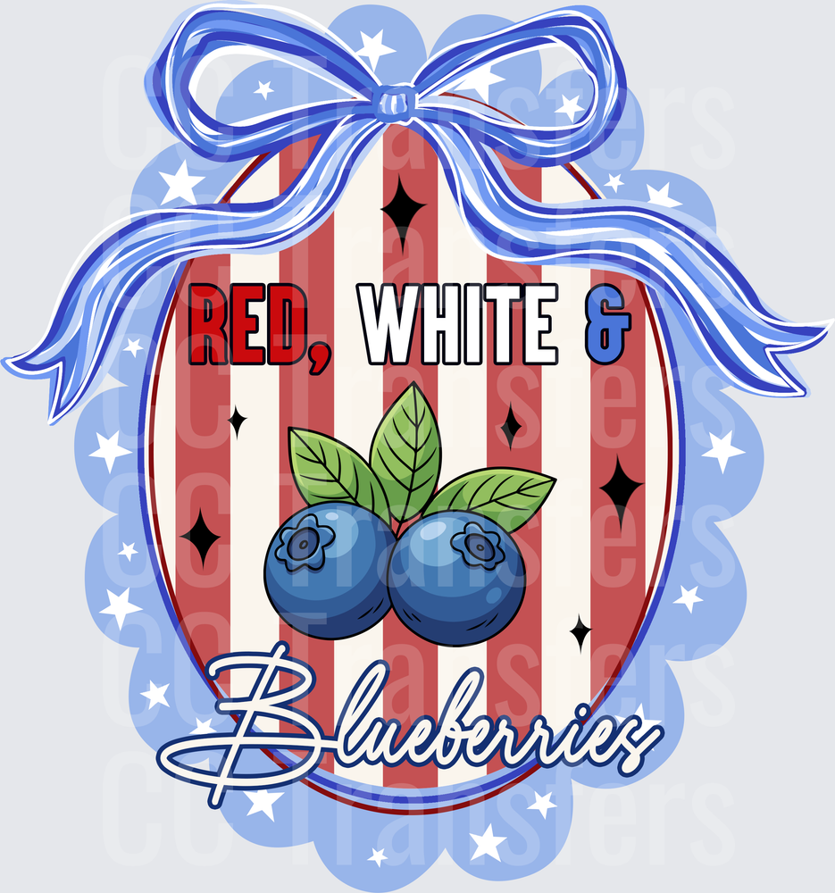 Red White & Blueberries Patriotic Bow Coquette Badge (DTF)