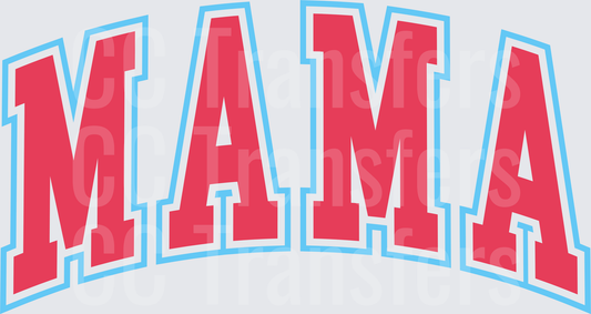 Arched Varsity MAMA Bold Red and Blue Letters (DTF)