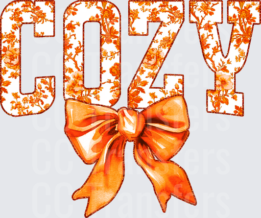 Cozy Orange Floral Glitter Letters with Satin Bow (DTF)