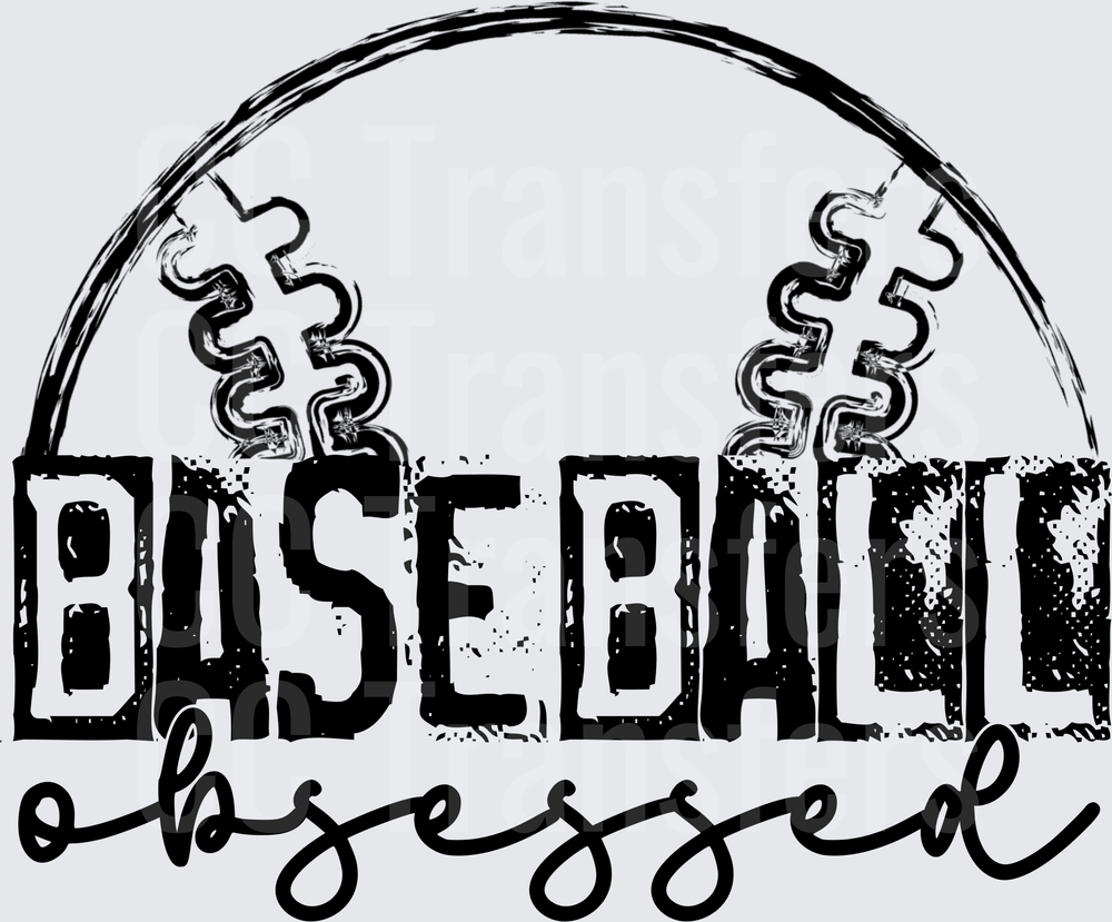 Baseball Obsessed Grunge Half Ball Script Design (DTF)