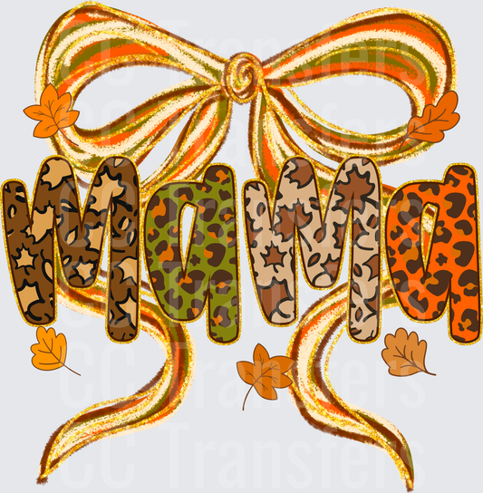 Mama Fall Leopard Print Bow Autumn Leaves (DTF)