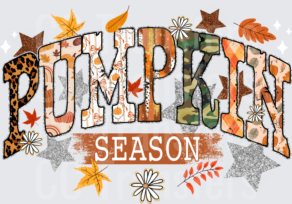 Pumpkin Season Mixed Pattern Fall Leaves Glitter Stars (DTF)