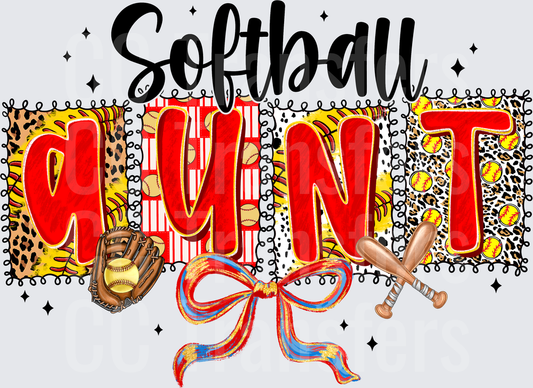 Softball Aunt Leopard Patch Bow Glove Crossed Bats (DTF)