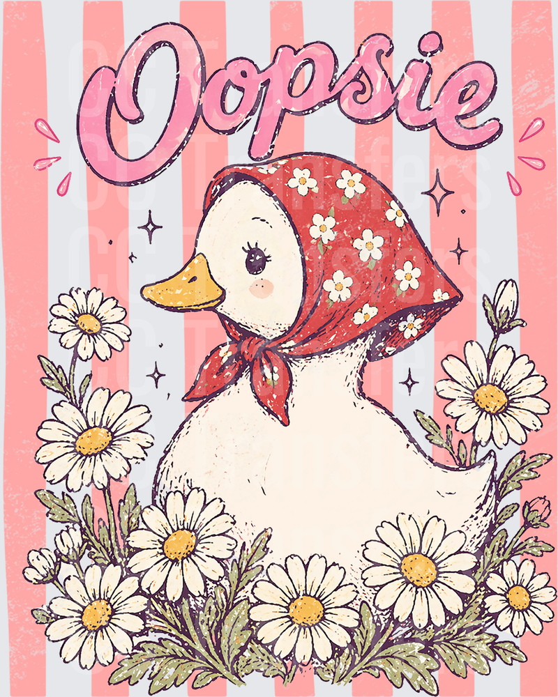 Oopsie Cute Duck Red Floral Bonnet Daisy Garden (DTF)