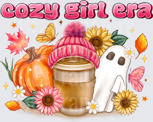 Cozy Girl Era Fall Ghost Coffee Cup Pumpkin Floral (DTF)