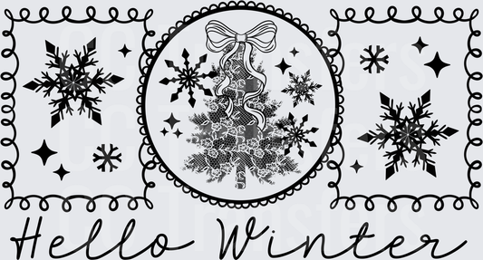 Hello Winter Lace Christmas Tree Snowflakes Script (DTF)