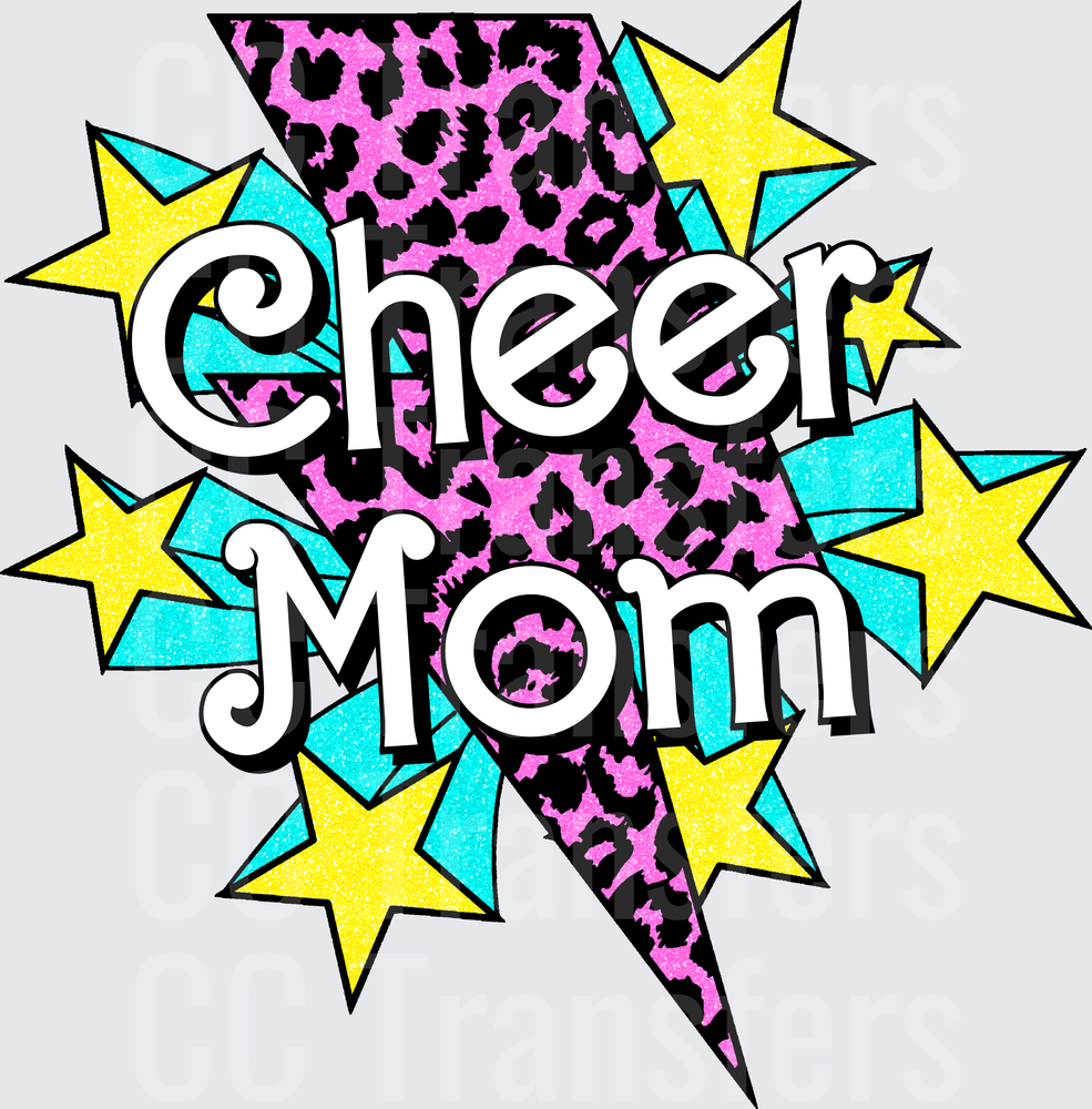 Cheer Mom Pink Leopard Lightning Bolt Stars (DTF)