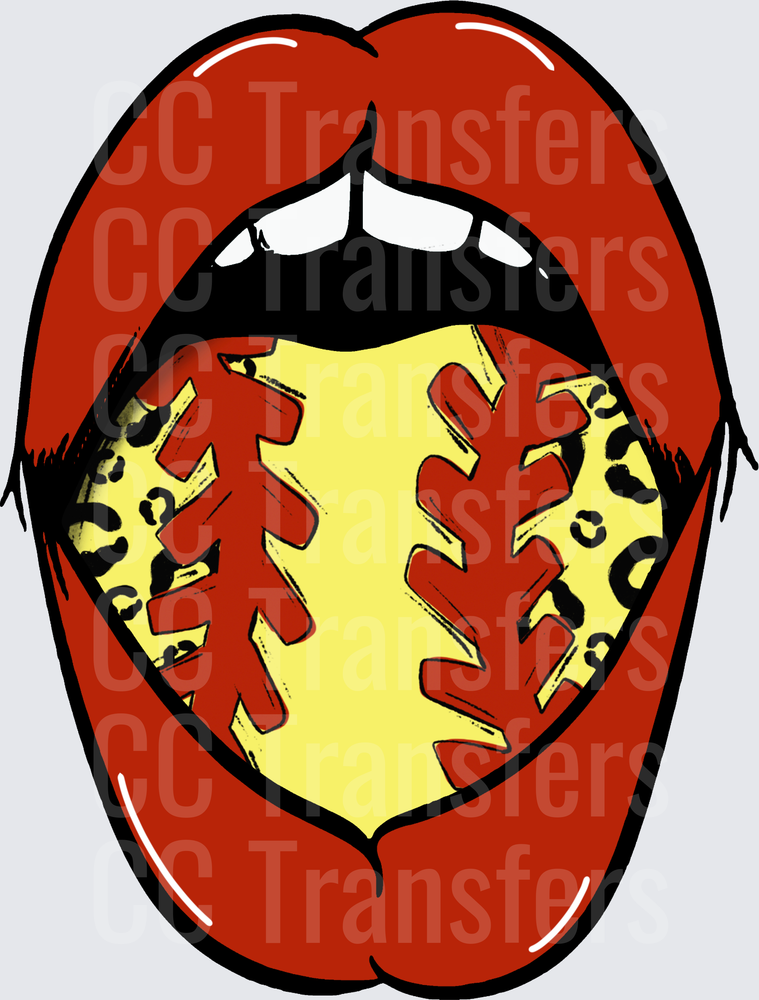 Bold Lips Tongue Out Leopard Print Softball (DTF)