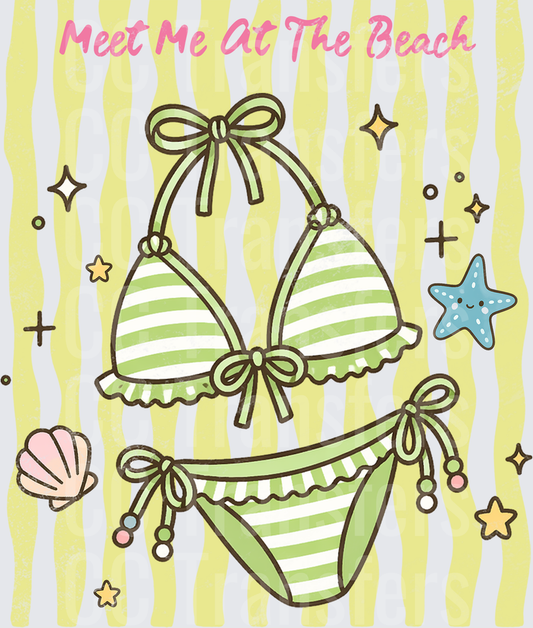 Meet Me At The Beach Green Striped Bikini Summer (DTF)