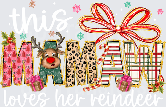 Mamaw Christmas Patterned Letters Reindeer Holiday (DTF)
