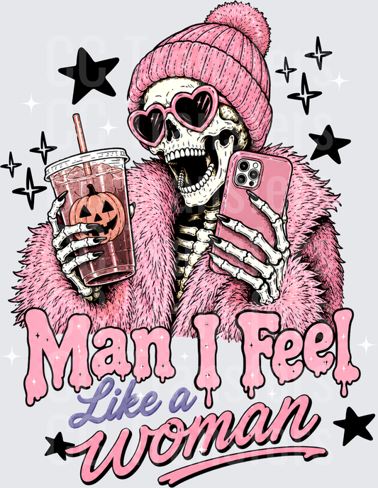 Glam Skeleton Pink Beanie Iced Coffee Phone Girl Quote DTF