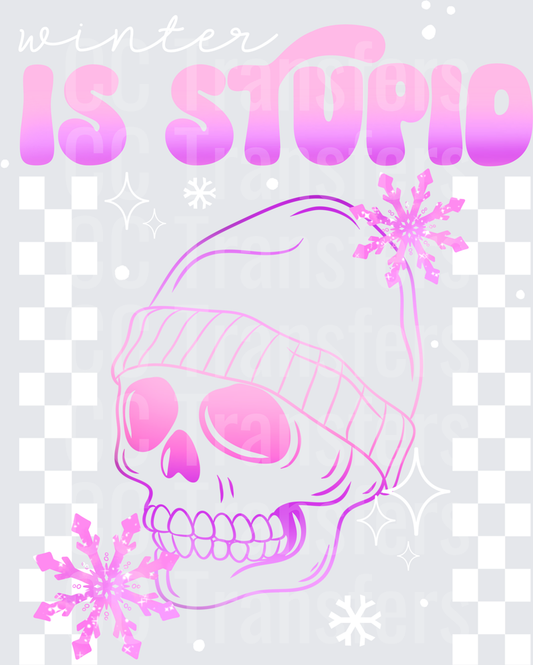 Cold Is Stupid Pink Skull Beanie Snowflake (DTF)