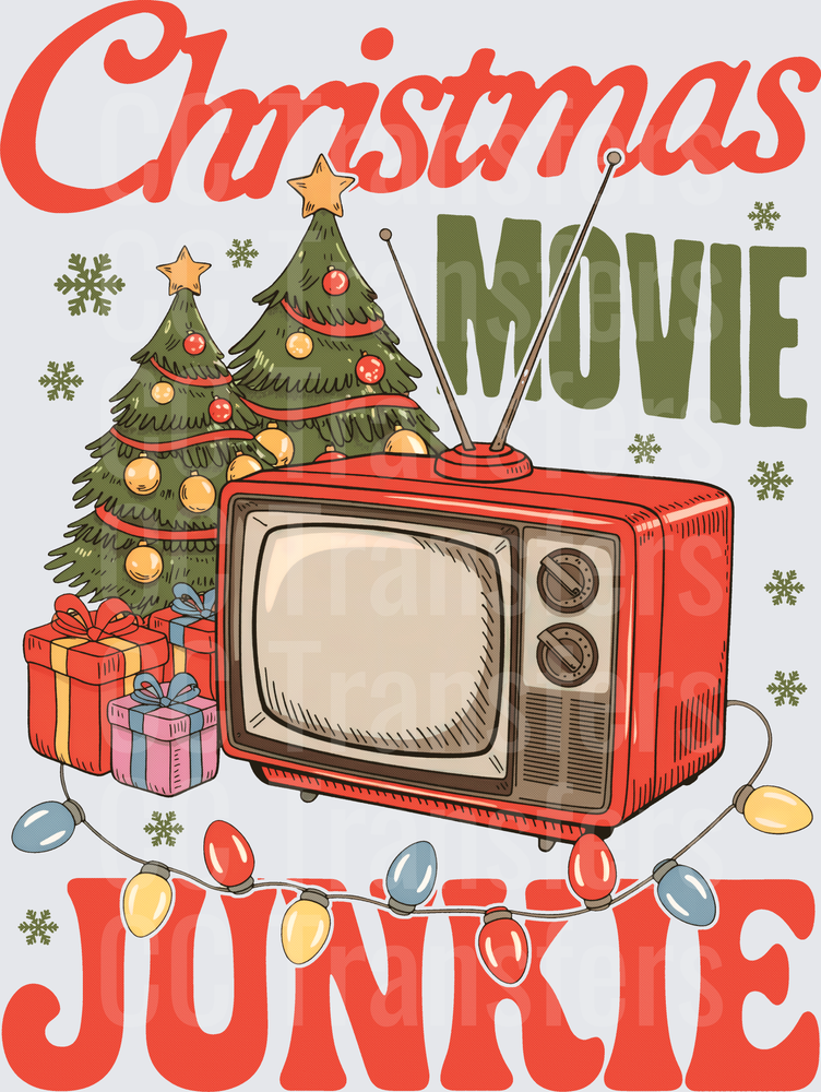 Christmas Movie Junkie Retro TV Holiday Scene (DTF)