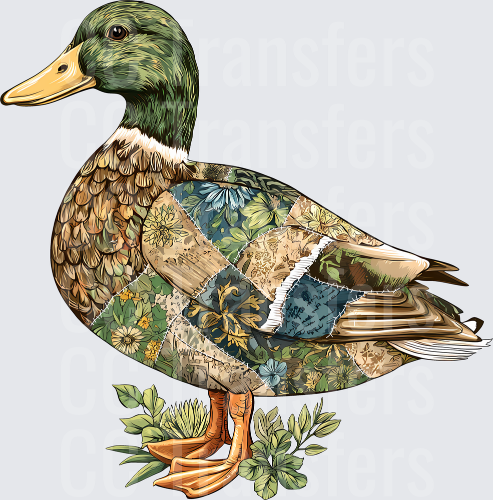 Mallard Duck Patchwork Quilt Floral Body Design (DTF)