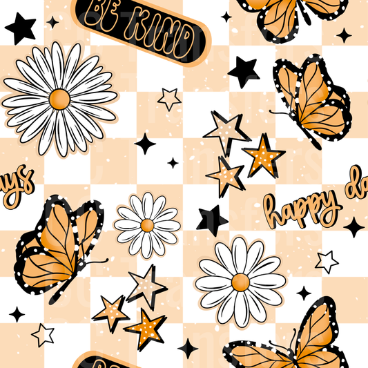Retro Checkered Be Kind Happy Days Daisies Butterflies (DTF)