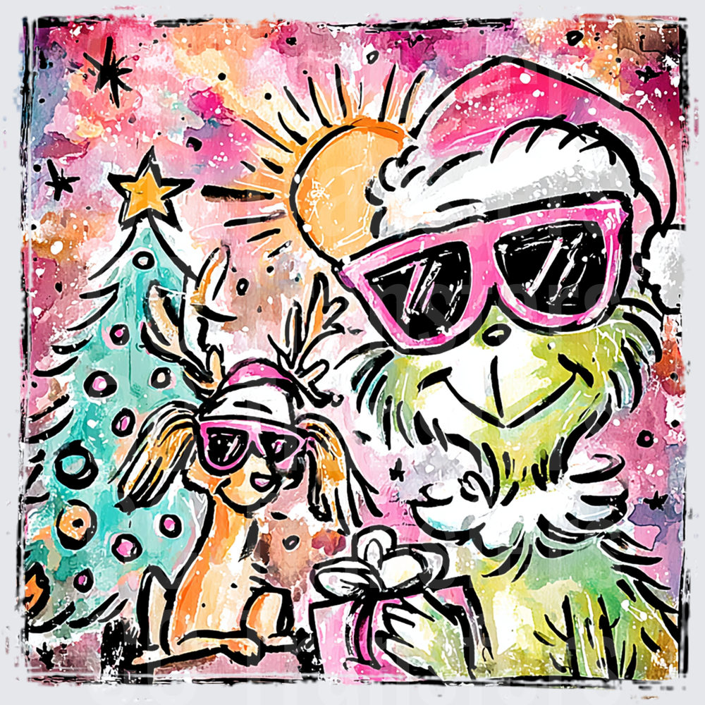 Grinchy Santa & Cindy Lou Watercolor Christmas (DTF)