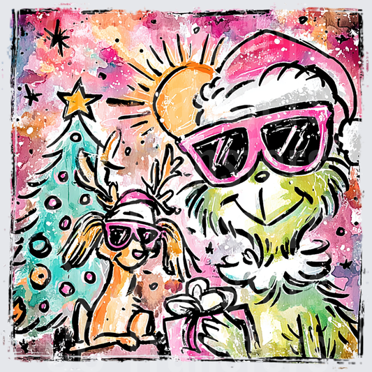 Grinchy Santa & Cindy Lou Watercolor Christmas (DTF)