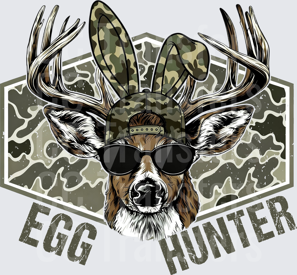Cool Buck Wearing Camo Bunny Ears Egg Hunter (DTF)