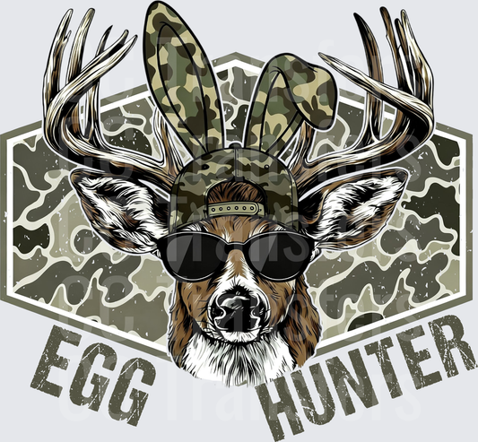 Cool Buck Wearing Camo Bunny Ears Egg Hunter (DTF)