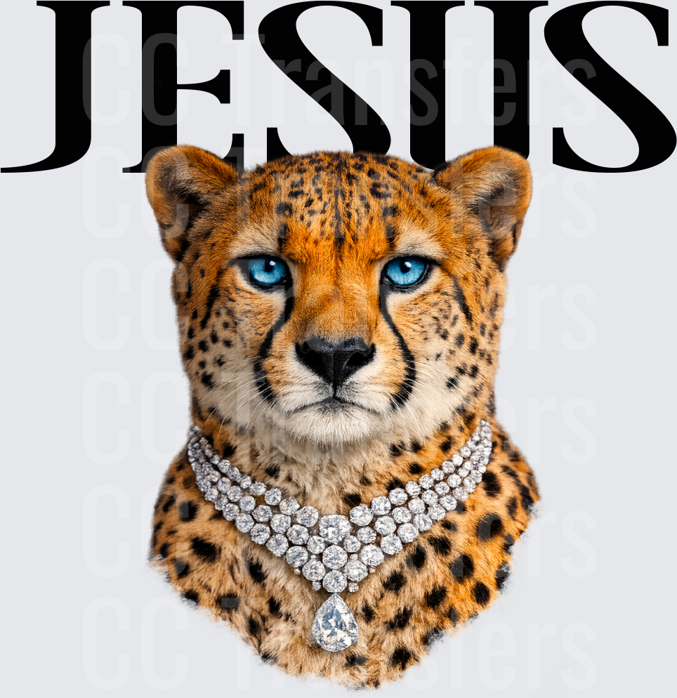 Jesus Cheetah with Blue Eyes and Diamond Necklace (DTF)