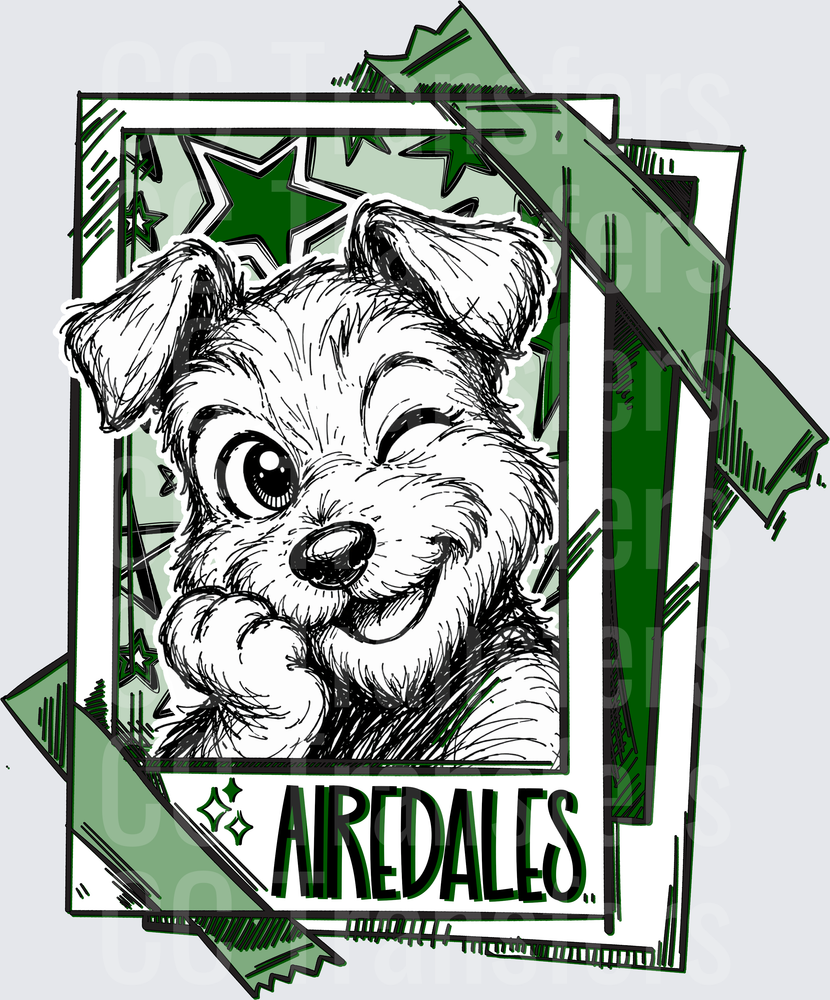 Winking Airedale Terrier Sketch Polaroid Stars (DTF)