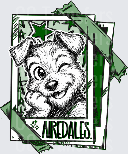 Winking Airedale Terrier Sketch Polaroid Stars (DTF)