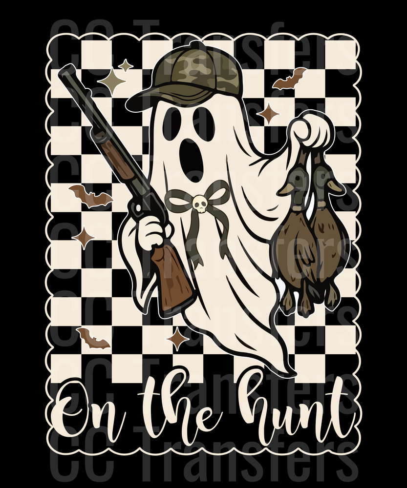 On The Hunt Halloween Ghost Duck Hunter Checkered (DTF)