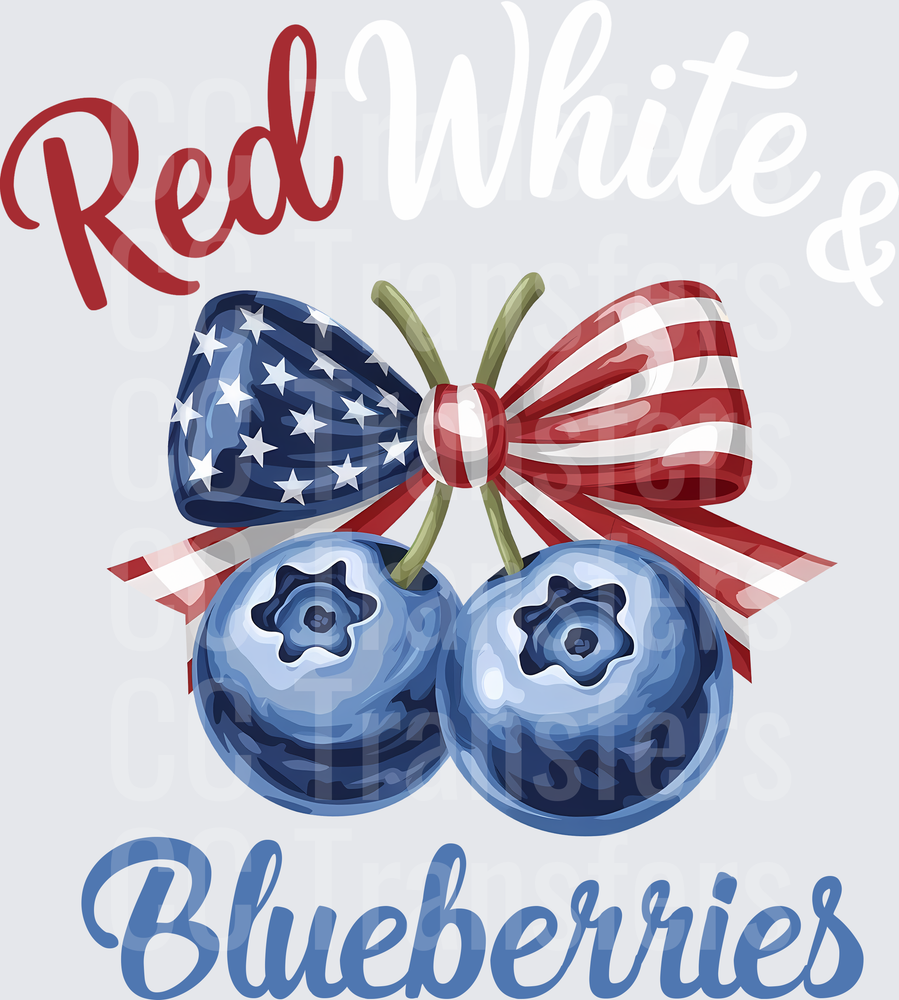 Red White and Blue Blueberries Patriotic Bow (DTF)