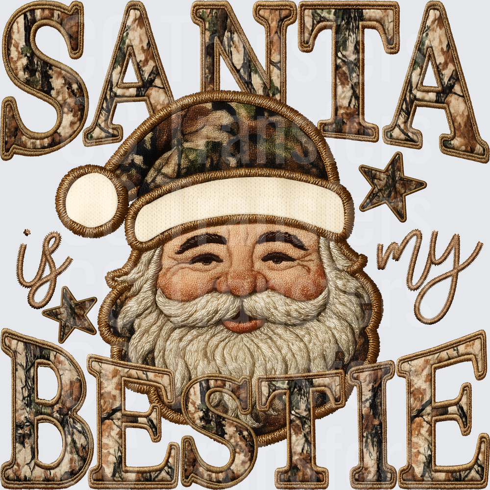 Santa Is My Bestie Camo Embroidery Patch Style (DTF)
