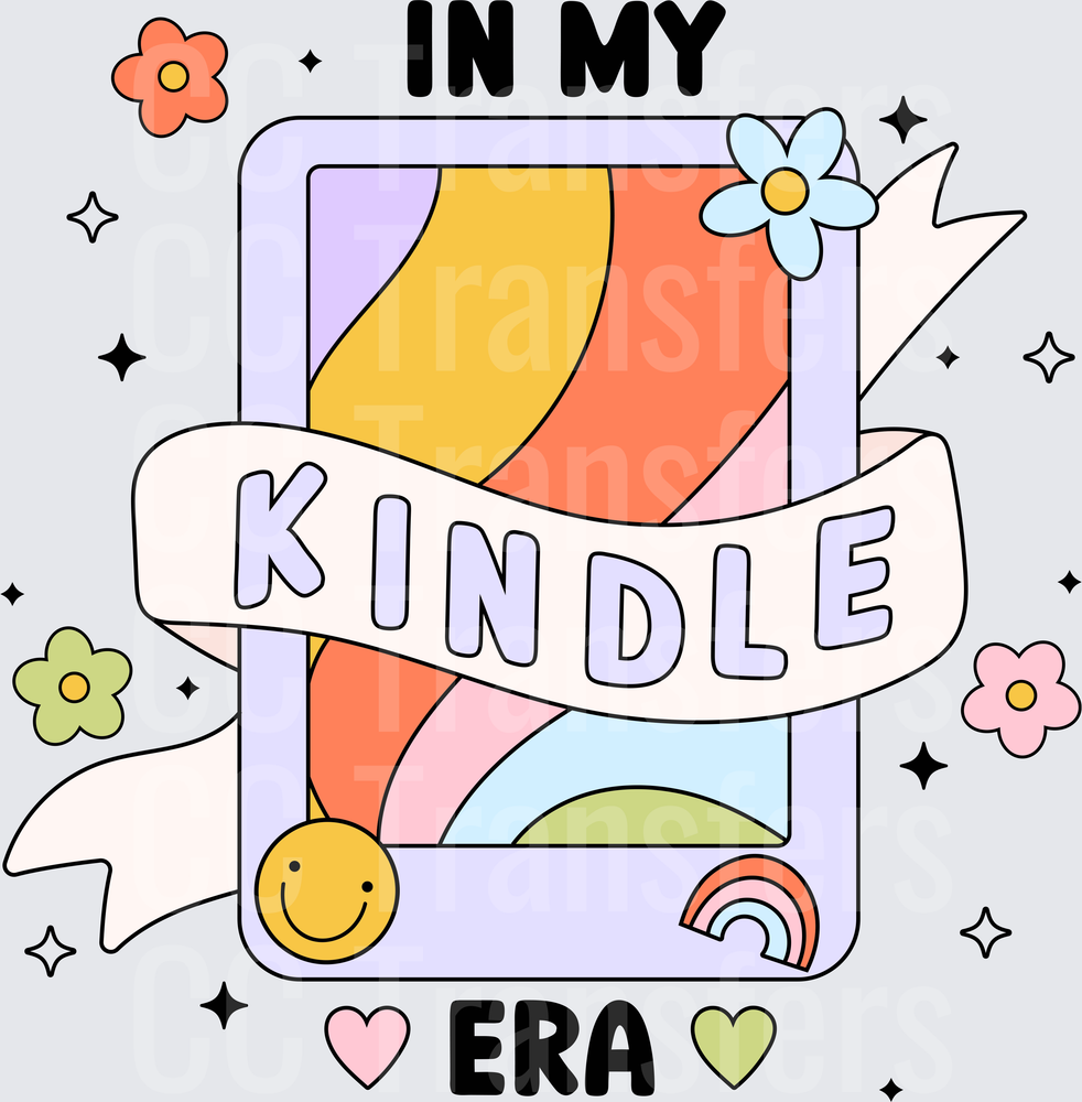 In My Kindle Era Retro Groovy E-Reader Flowers (DTF)