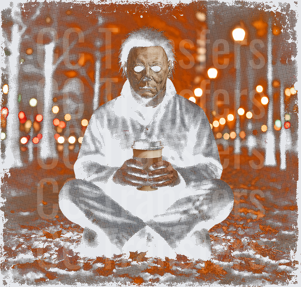 Masked Figure Meditating in Forest with Bokeh Lights (DTF)