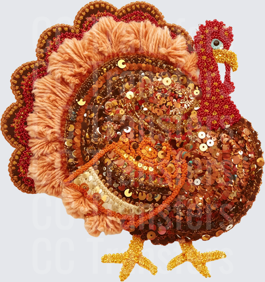 Beaded Sequin Embroidered Thanksgiving Turkey (DTF)