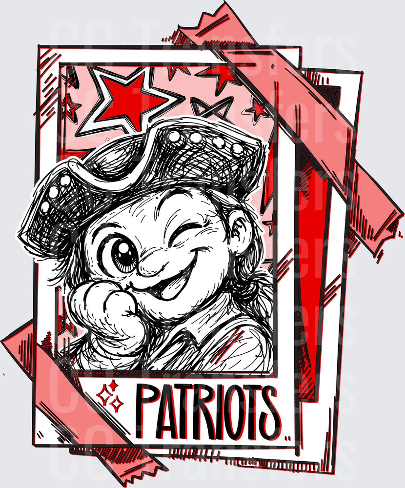 Smiling Cartoon Patriot Mascot Sketch Polaroid Style (DTF)