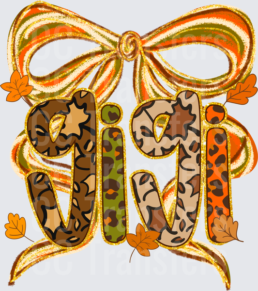 Fall Leopard Patchwork Gigi Bow Autumn Leaves (DTF)