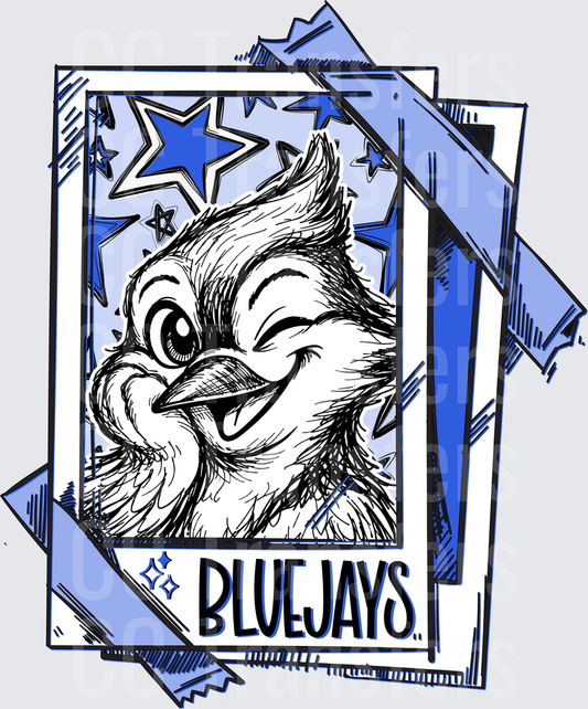 Winking Blue Jay Mascot Comic Card Stars DTF