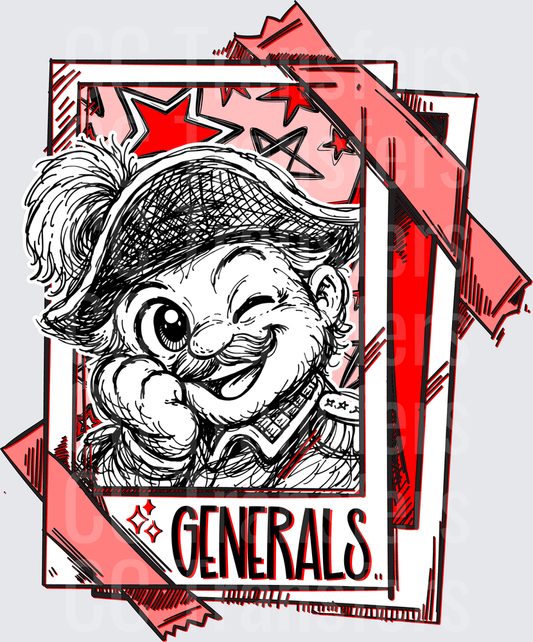 Sketchy Cartoon General Mascot Trading Card Red Stars DTF