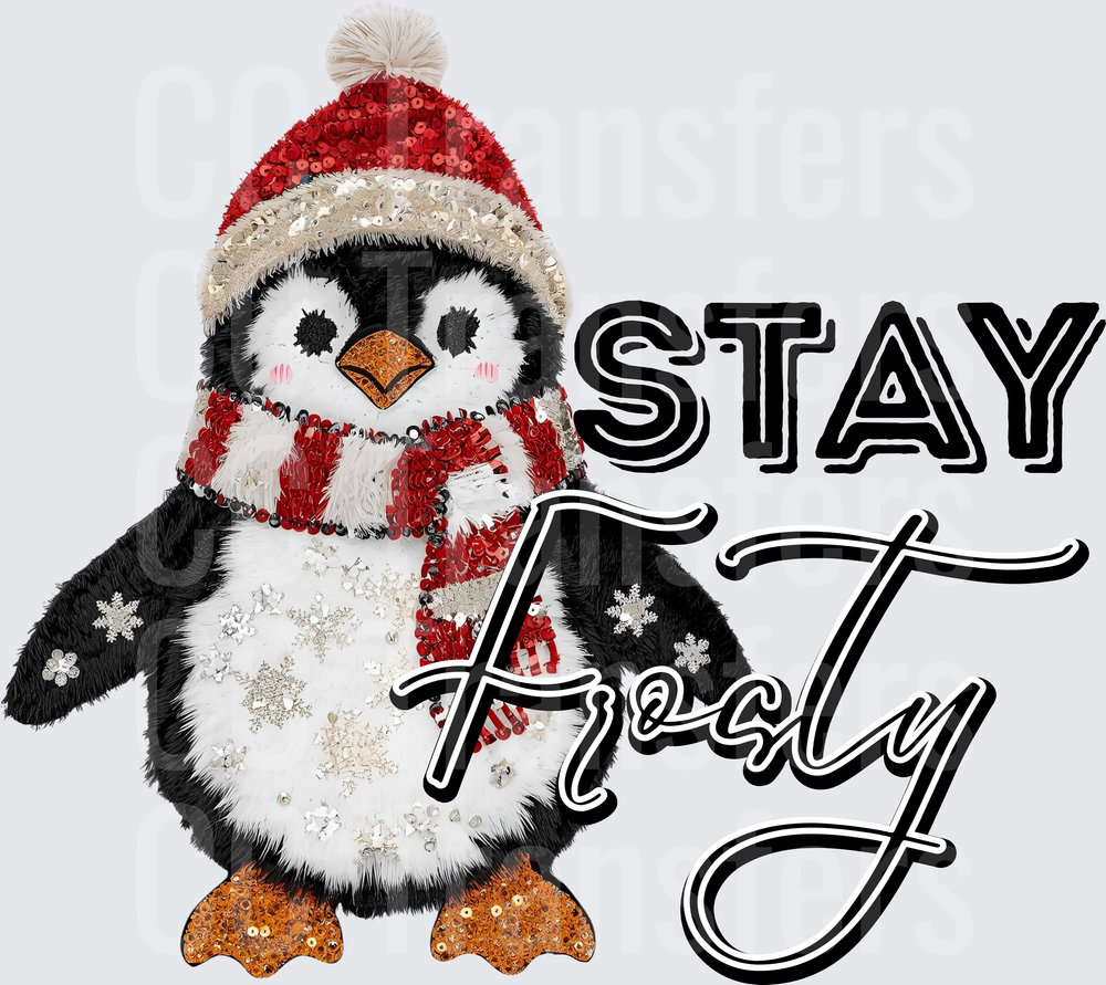 Stay Frosty Sequin Penguin Winter Holiday Design (DTF)