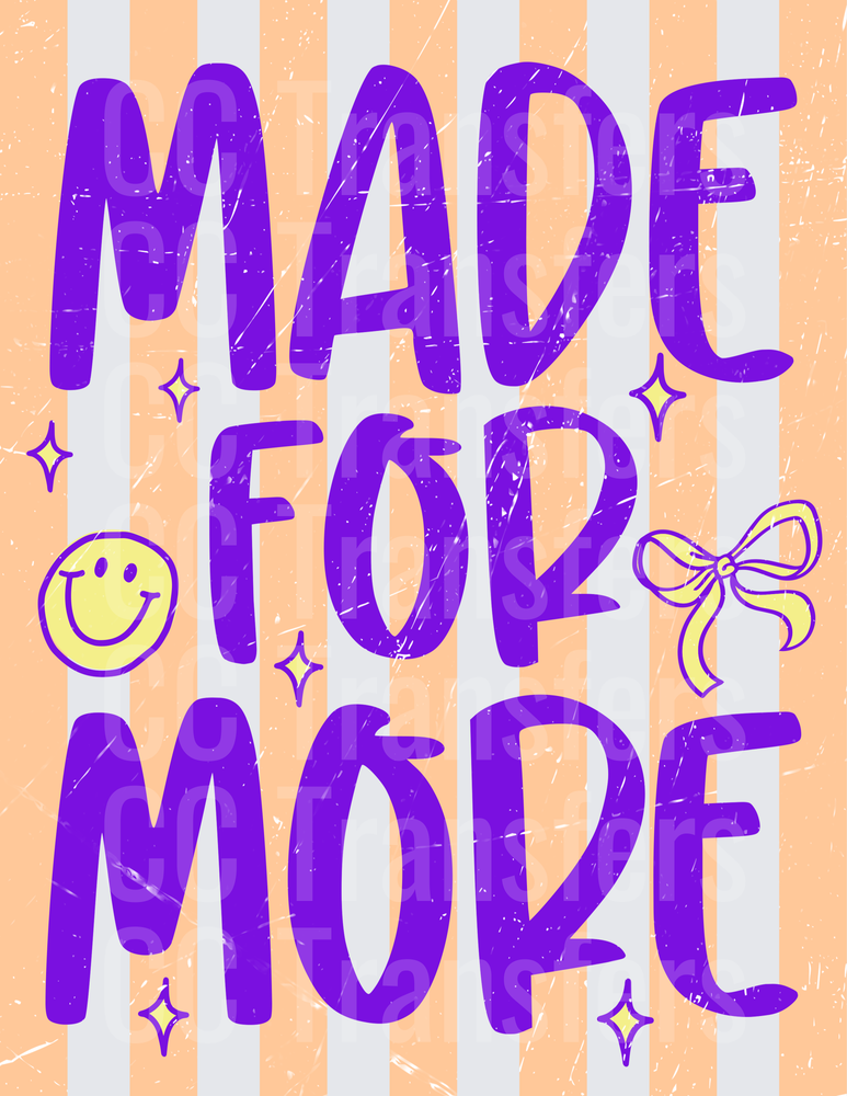 Made For More Purple Bold Lettering Smiley Bow DTF