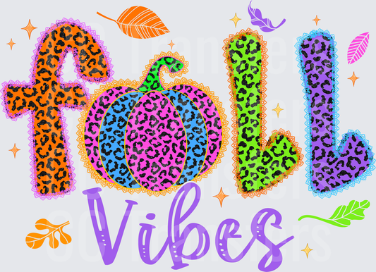 Fall Vibes Leopard Print Pumpkin Colorful Letters (DTF)