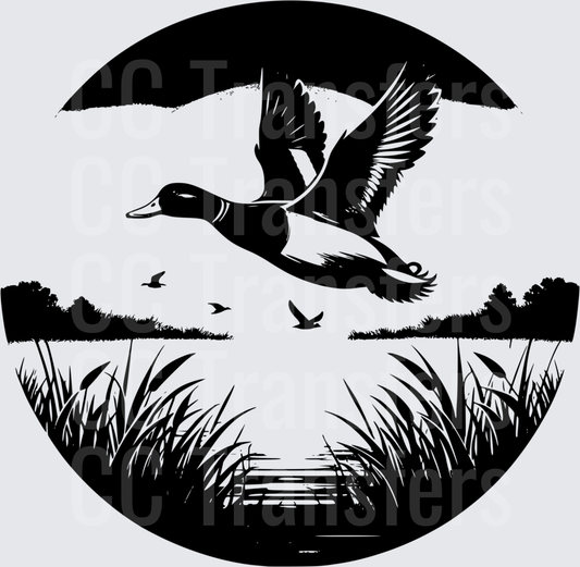 Mallard Duck Flying Over Marsh Wetlands Circle (DTF)