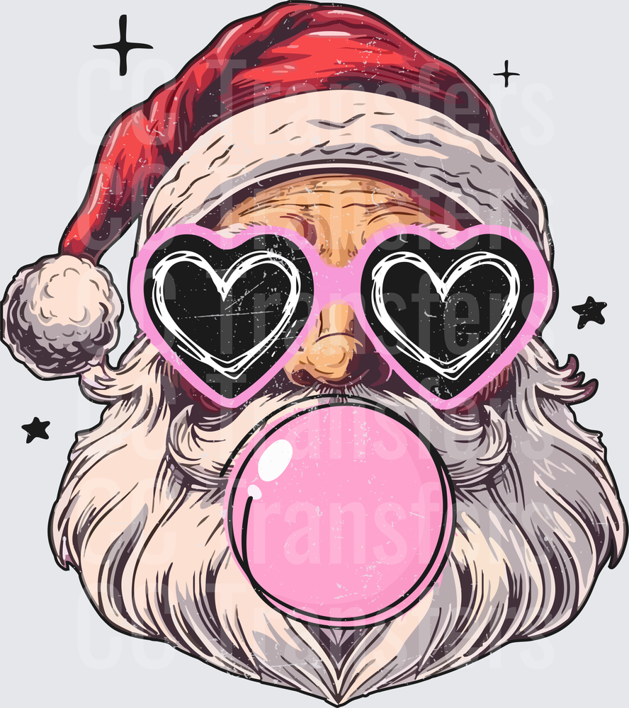Cool Santa Heart Sunglasses Blowing Pink Bubble Gum (DTF)