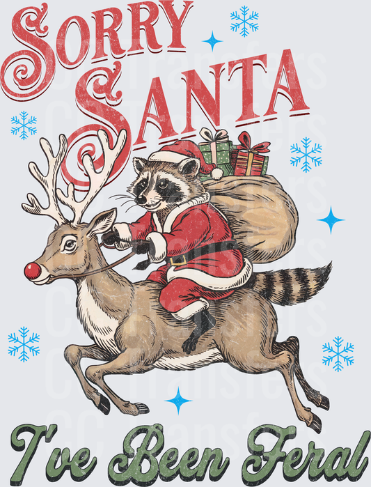 Sorry Santa I've Been Feral Raccoon Riding Reindeer (DTF)