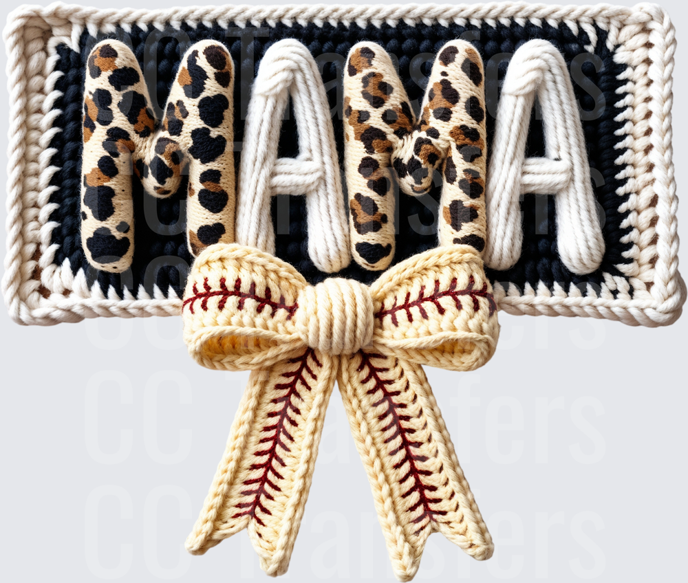 Mama Leopard Print Crochet Baseball Bow Sign (DTF)