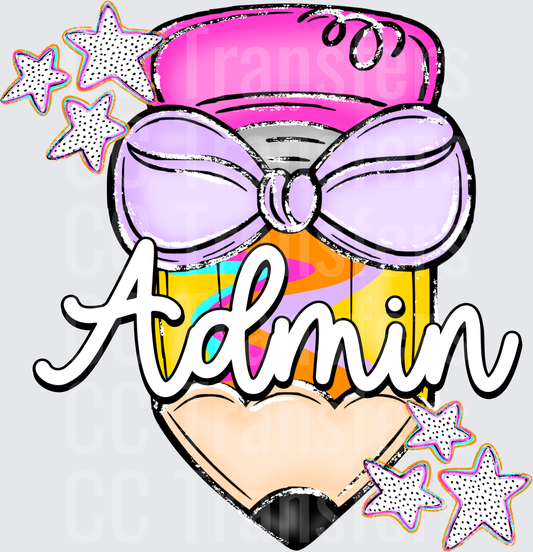 Glam Pencil with Purple Bow and Admin Script Stars (DTF)