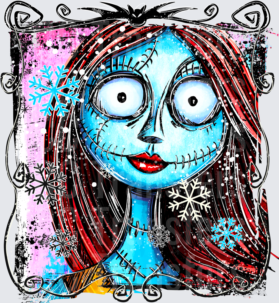 Stitched Rag Doll Girl with Snowflakes Winter Grunge (DTF)
