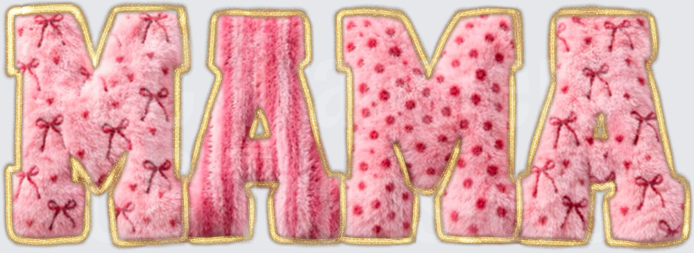 Fluffy Pink Varsity Letter MAMA with Gold Border (DTF)
