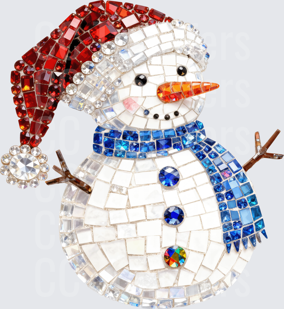Jewel Mosaic Snowman Santa Hat Blue Scarf (DTF)