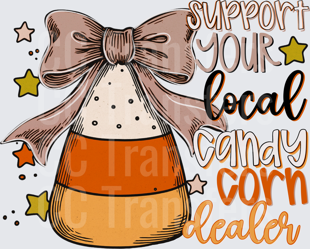 Support Your Local Candy Corn Dealer Halloween Bow (DTF)