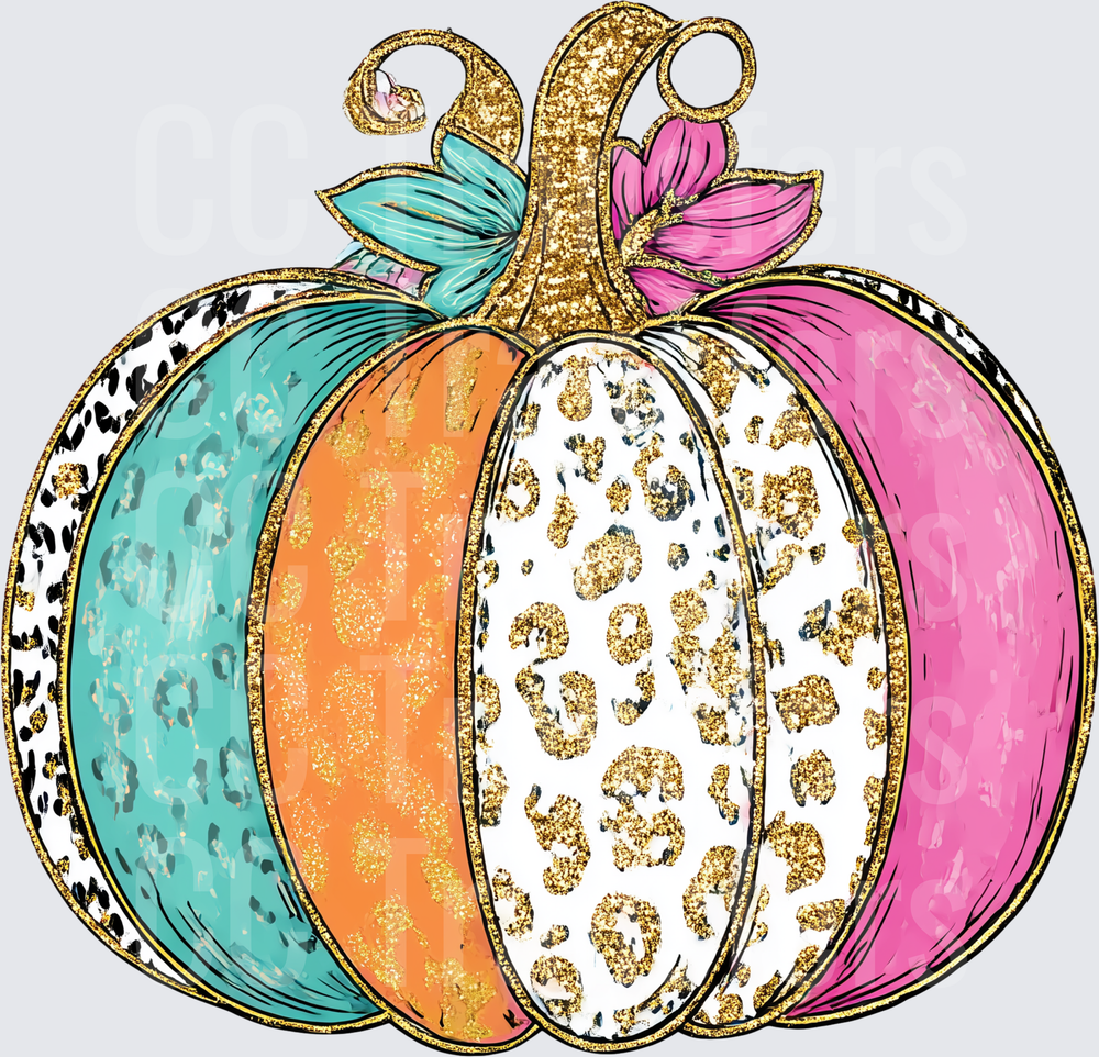 Glitter Leopard Print Colorful Patchwork Pumpkin (DTF)